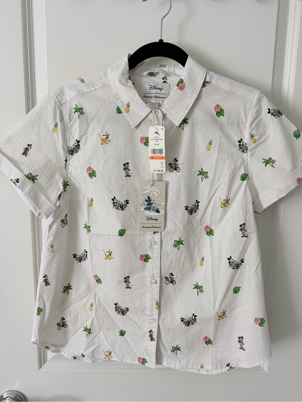 Tommy Bahama x Disney White Short-Sleeve Tropical Print Button-Down Shirt